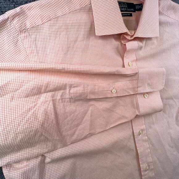 Polo Ralph Lauren Long Sleeve Classic Fit 16 34/35 Orange Check Button Up Shirt - Picture 9 of 10